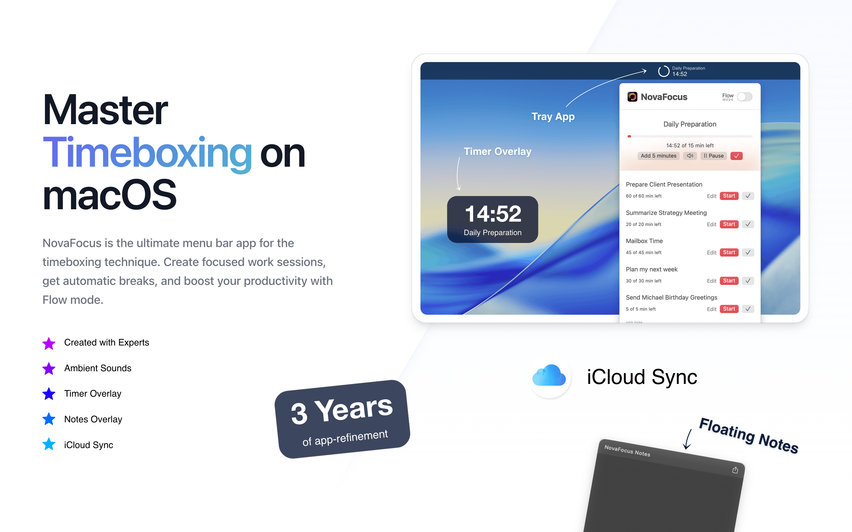 NovaFocus task creation — add tasks with custom durations and reusable templates